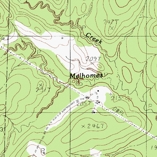 Topographic Map of Fannie Branch, TX