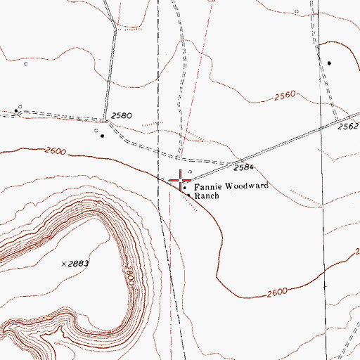 Topographic Map of Fannie Woodward Ranch, TX