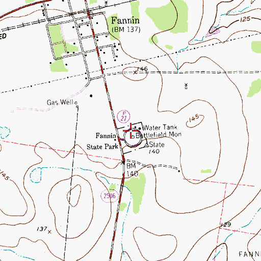 Topographic Map of Fannin State Park, TX