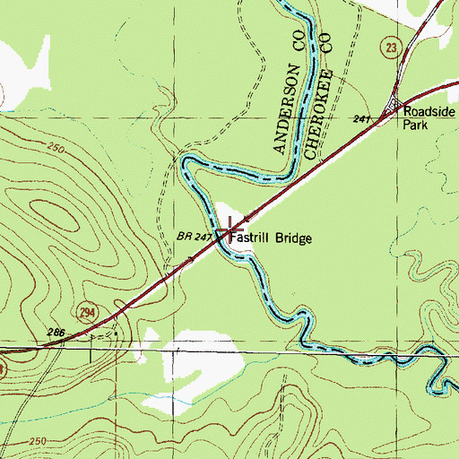 Topographic Map of Fastrill Bridge, TX