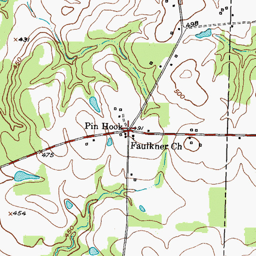 Topographic Map of Faulkner Church, TX