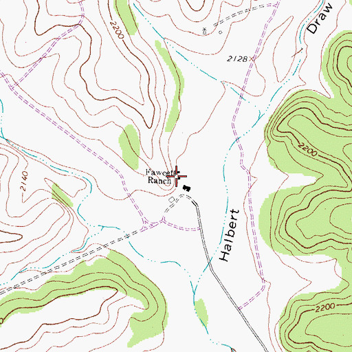 Topographic Map of Fawcett Ranch, TX