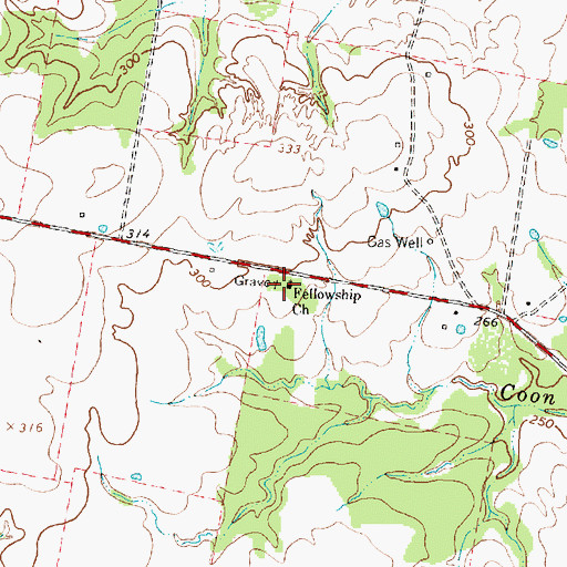 Topographic Map of Fellowship Church, TX