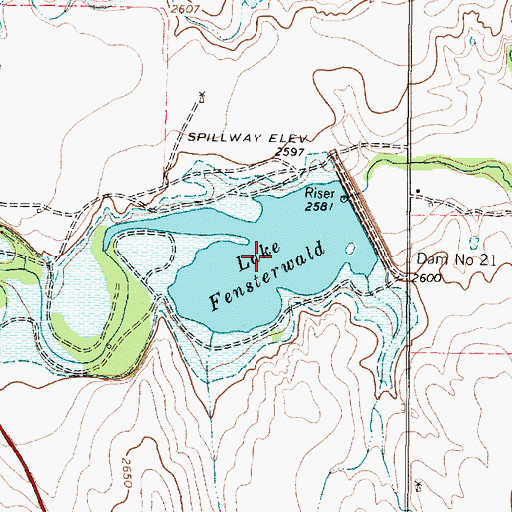 Topographic Map of Lake Fensterwald, TX