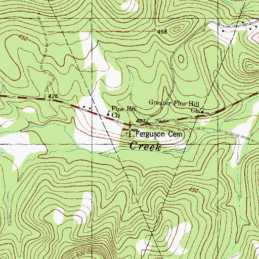 Topographic Map of Ferguson Cemetery, TX