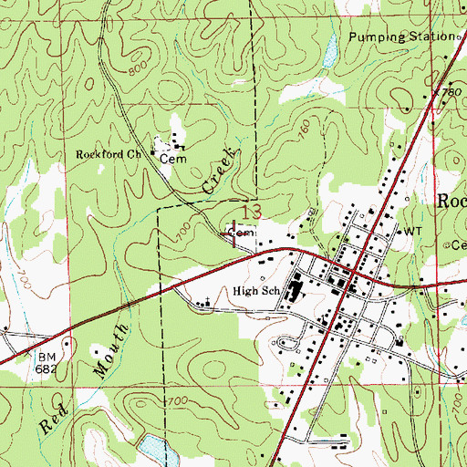 Topographic Map of Rockford Cemetery, AL