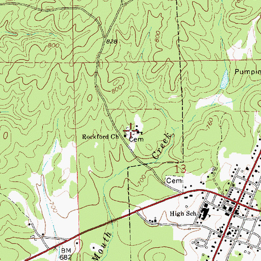 Topographic Map of Rockford Methodist Cemetery, AL