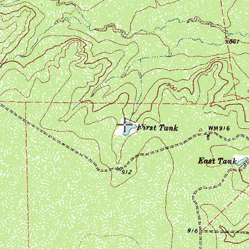 Topographic Map of First Tank, TX