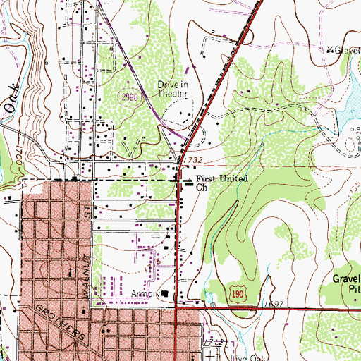 Topographic Map of First United Church, TX