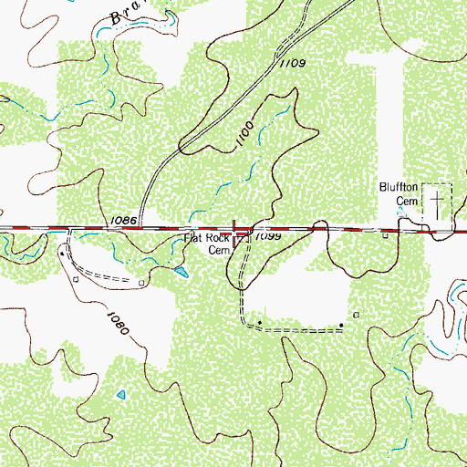 Topographic Map of Flat Rock Cemetery, TX