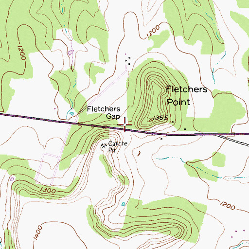 Topographic Map of Fletchers Gap, TX