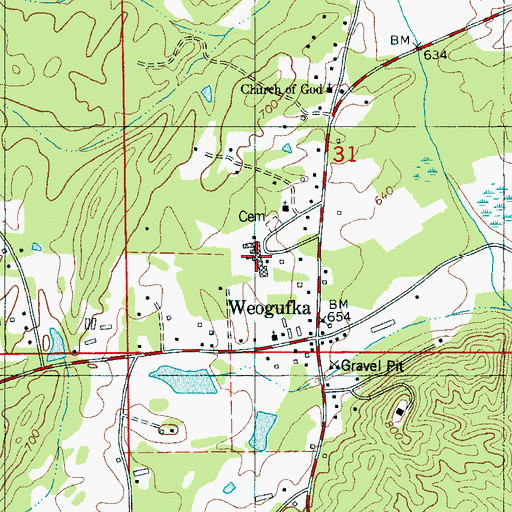 Topographic Map of Weogufka High School, AL
