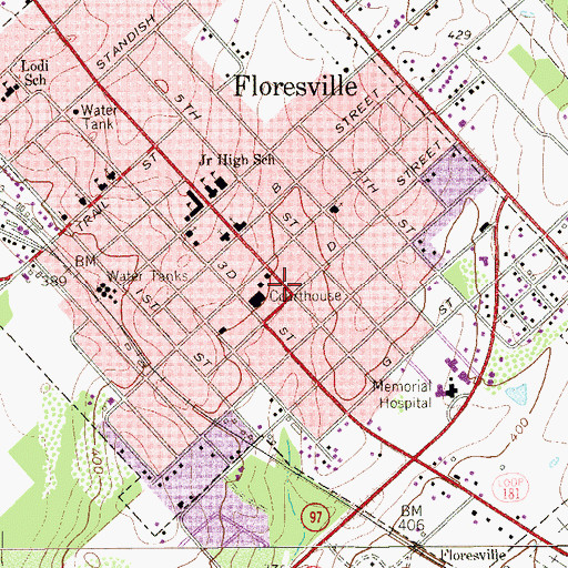 Topographic Map of Floresville, TX
