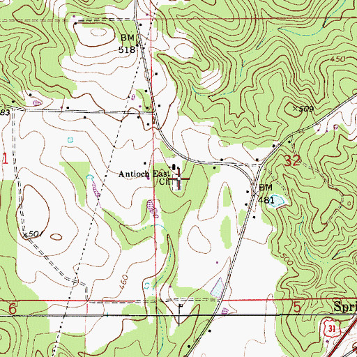 Topographic Map of Antioch East Cemetery, AL