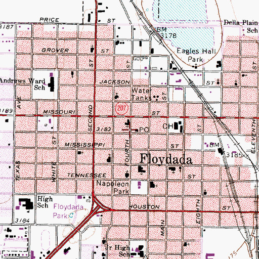 Topographic Map of Floydada, TX