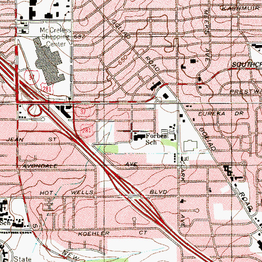 Topographic Map of Forbes School, TX