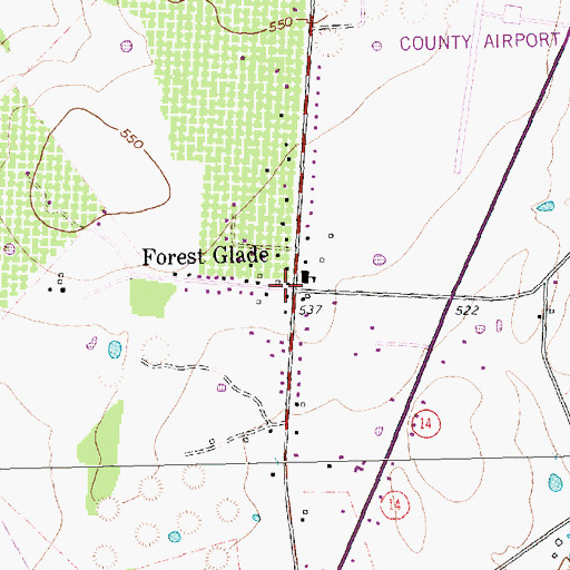 Topographic Map of Forest Glade, TX