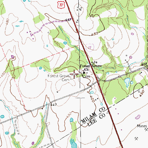 Topographic Map of Forest Grove Cemetery, TX