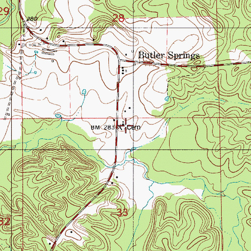 Topographic Map of Butler Springs Cemetery, AL