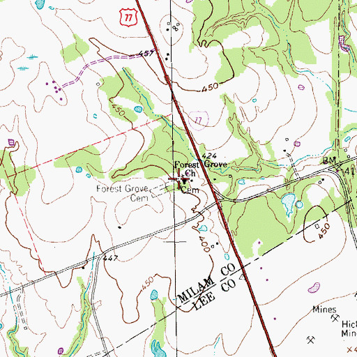 Topographic Map of Forest Grove Church, TX