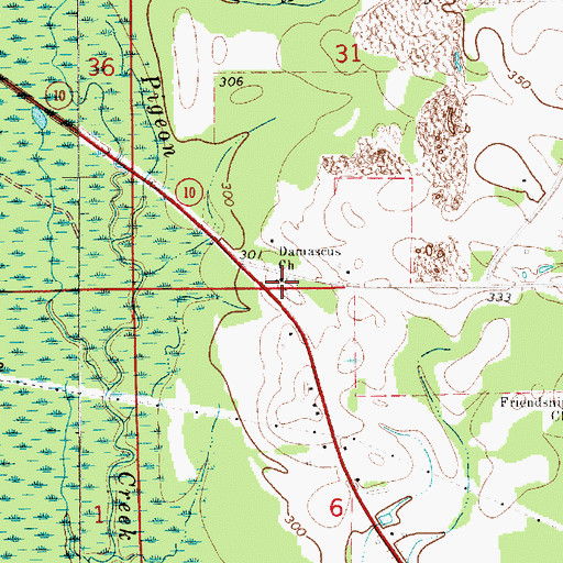 Topographic Map of Damascus Cemetery, AL