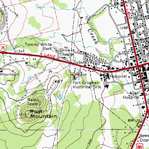 Topographic Map of Fort Croghan Historical Site, TX