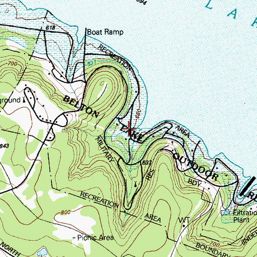 Topographic Map of Fort Hood Recreation Area, TX