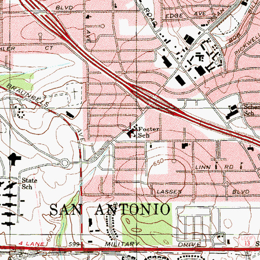 Topographic Map of Foster School, TX