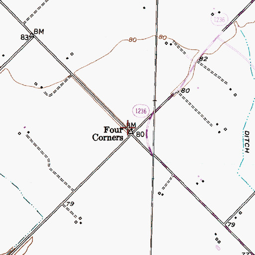 Topographic Map of Four Corners, TX