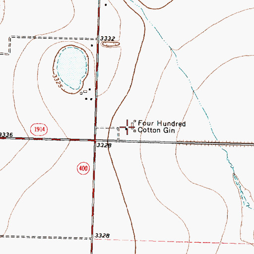 Topographic Map of Four Hundred Cotton Gin, TX