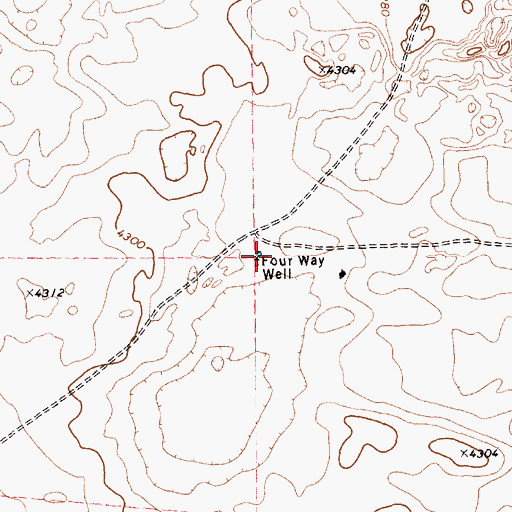 Topographic Map of Four Way Well, TX