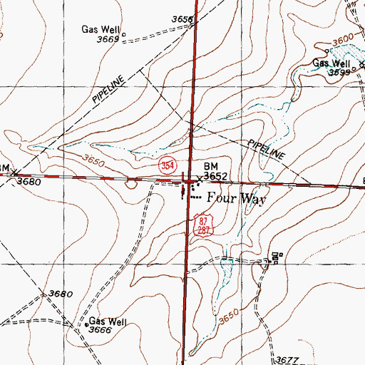 Topographic Map of Four Way, TX