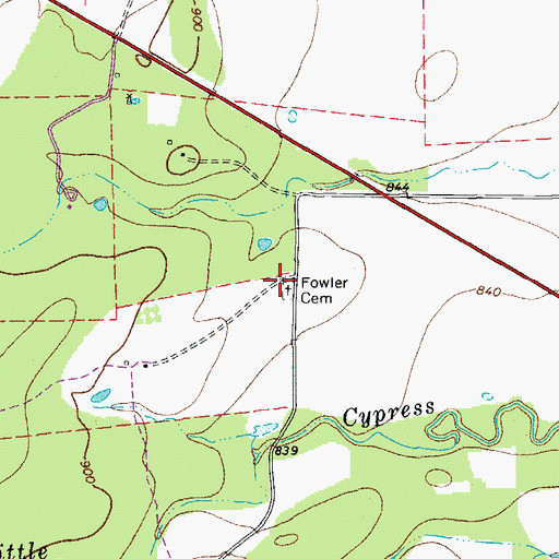 Topographic Map of Fowler Cemetery, TX