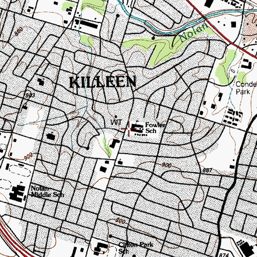Topographic Map of Fowler School, TX