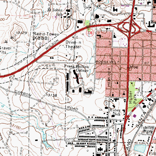 Topographic Map of Frank Phillips College, TX