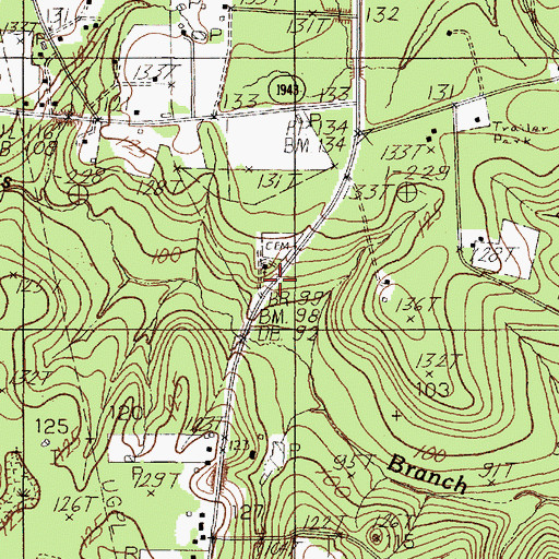 Topographic Map of Franks Branch Church, TX