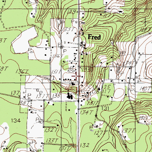 Topographic Map of Fred, TX