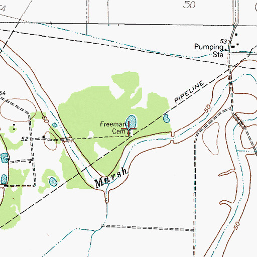 Topographic Map of Freeman Cemetery, TX