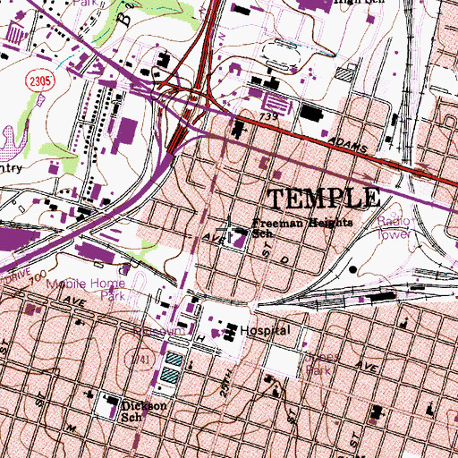 Topographic Map of Freeman Heights School, TX