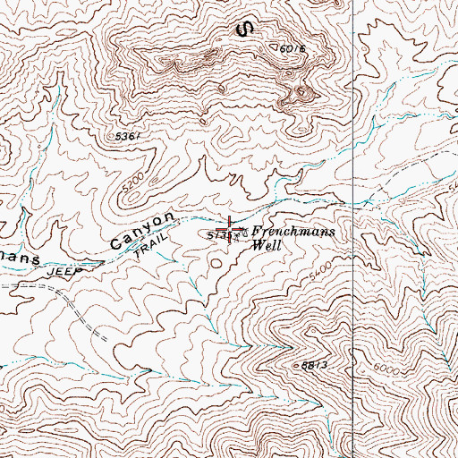Topographic Map of Frenchmans Well, TX