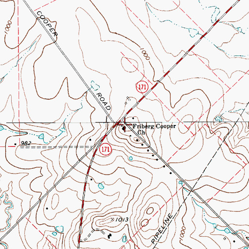Topographic Map of Friberg Cooper Church, TX