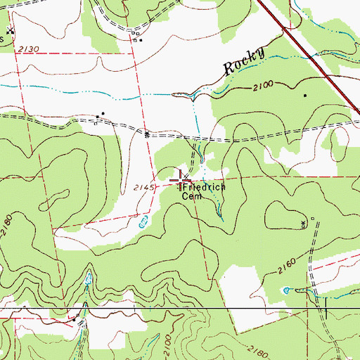 Topographic Map of Friedrich Cemetery, TX