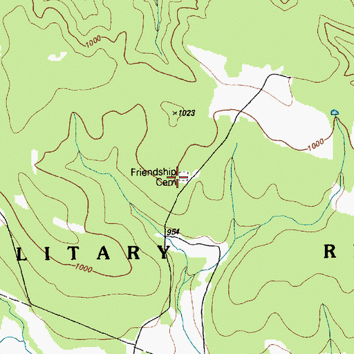 Topographic Map of Friendship Cemetery, TX