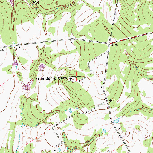 Topographic Map of Friendship Cemetery, TX