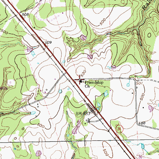 Topographic Map of Friendship Church, TX