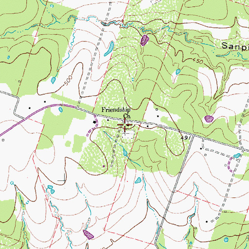 Topographic Map of Friendship Church, TX