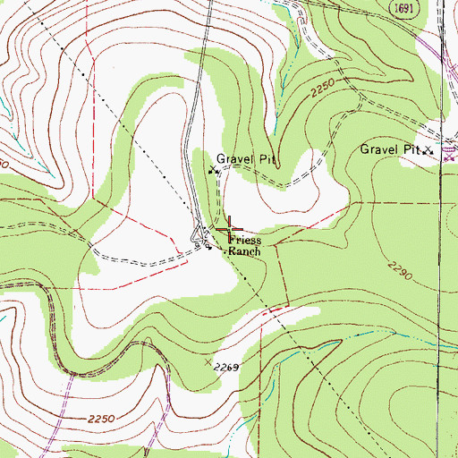 Topographic Map of Friess Ranch, TX
