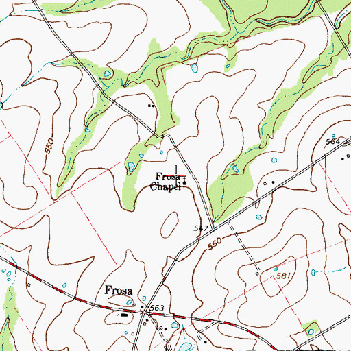 Topographic Map of Frosa Chapel, TX