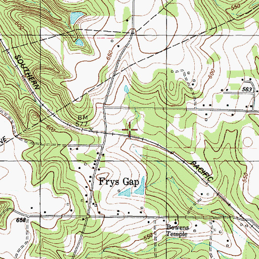 Topographic Map of Frys Gap, TX