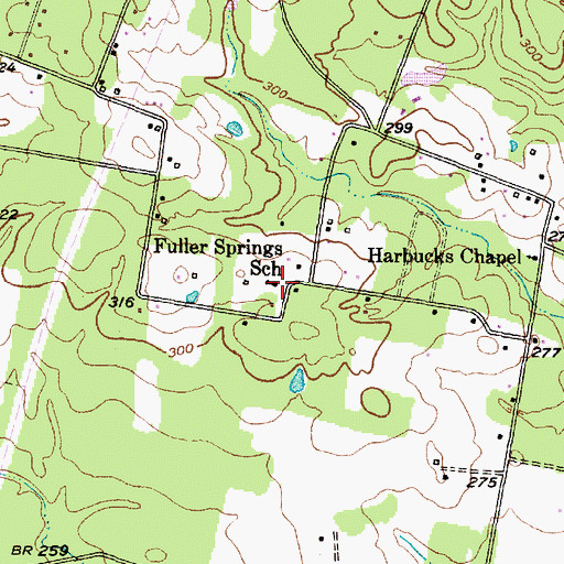 Topographic Map of Fuller Springs School, TX